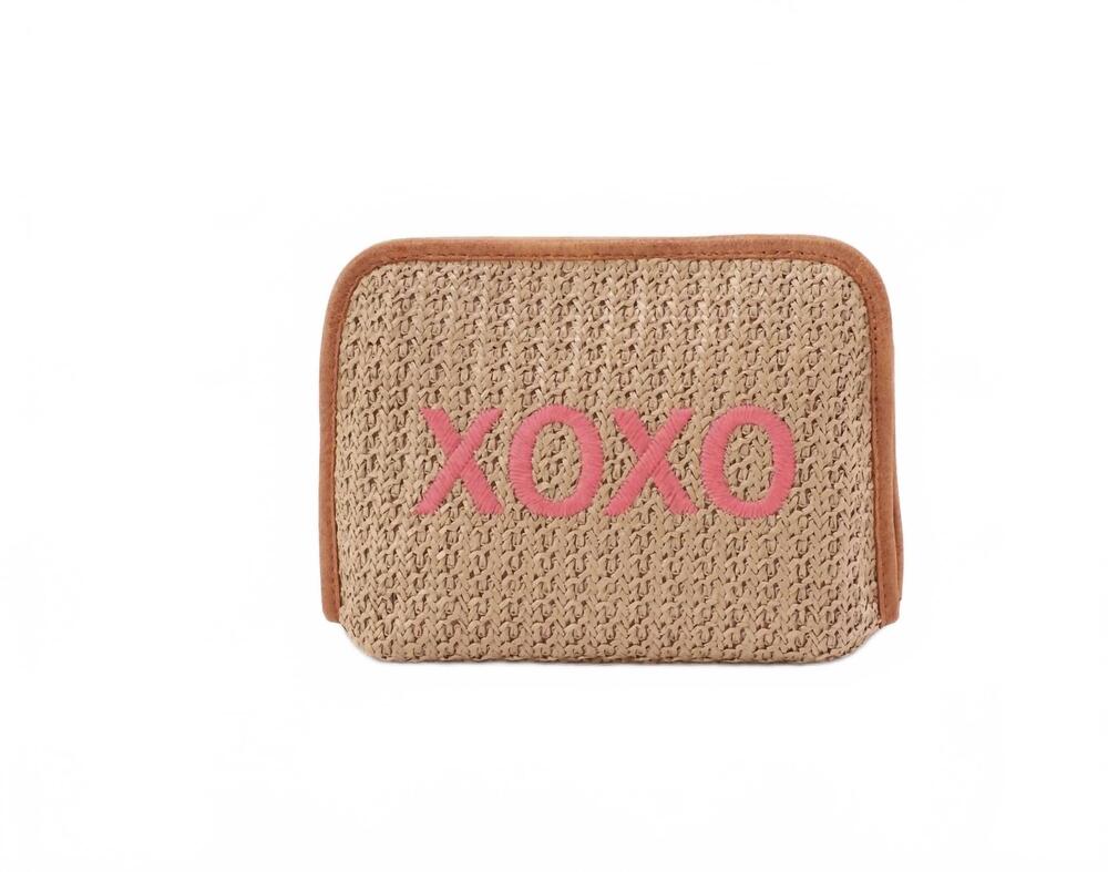 NEW HOBO beauty cosmetic pouch in straw and wild rose